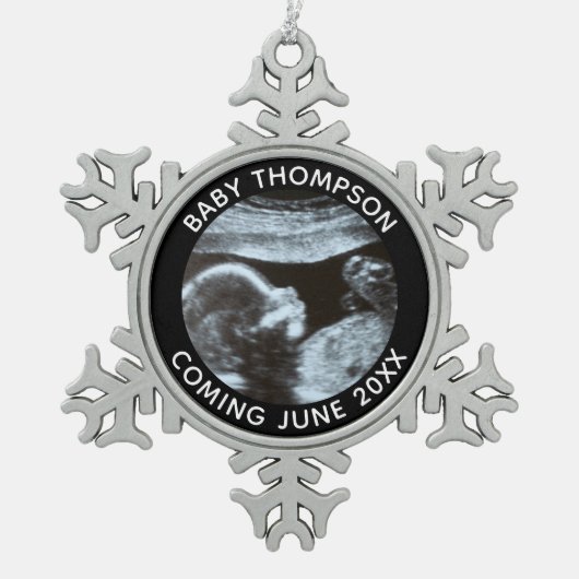 Echografie Zwangerschap Geslacht Reveal Sonogram Tin Sneeuwvlok Ornament (Voorkant)