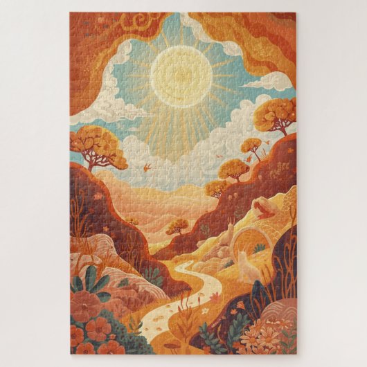 Échos du Soleil – Paysage Doré Onirique Puzzle (Vertical)