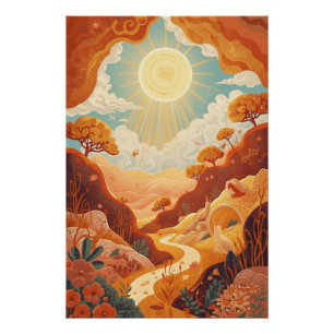 Echo's van de Zon – Dromerig Gouden Landschap Post Perfect Poster