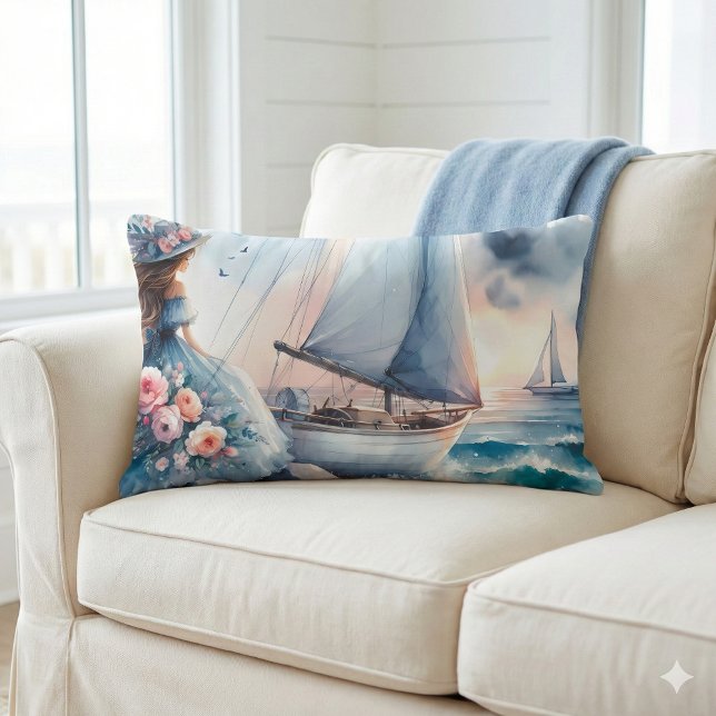 Echo's van het Getij Kussen (Echoes of the Tide Lumbar Pillow Mockup A)