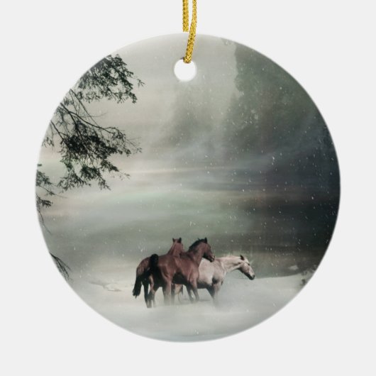 Echt  beslag op paarden in het sneeuwOrnament Keramisch Ornament (Voorkant)