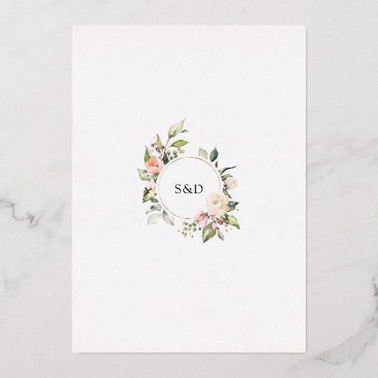 ECHT FOIL Waterverf Roze Bloemige Trouw Folie Uitnodiging (Achterkant)