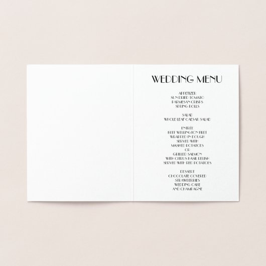 Echt goud folie Art Deco bruiloftsmenu Folie Kaarten (Binnen)