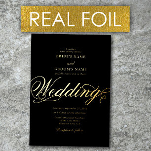 Echt goud folie Elegant Klasse Luxe Zwarte Bruilof Uitnodiging