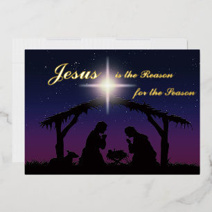 ECHT Goud Folie Jezus is de Reden Kerststal Kaart
