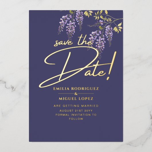 Echt goud folie moderne trouwkaart Save The Date L Folie Uitnodiging (Voorkant)