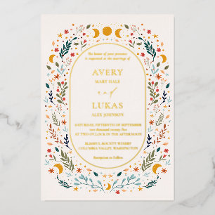 Echt Goud  Mystieke Wildbloemen Bruiloft Folie Uitnodiging