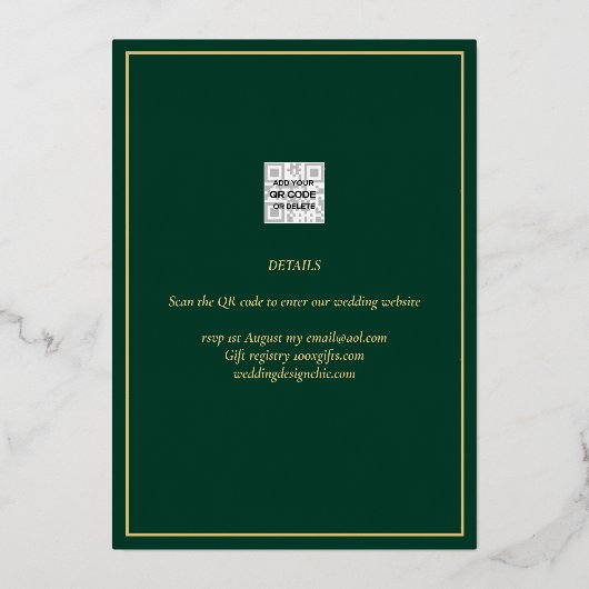 Echt Gouden Folie Groen Save the Date Trouwkaart Folie Uitnodiging (Achterkant)