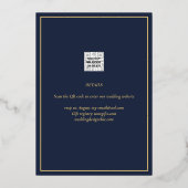 Echt gouden folie Navy Blauwe Save the Date Trouwk Folie Uitnodiging (Achterkant)