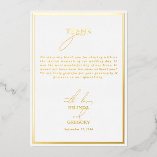 Echt Gouden Folie Wit & Goud Trouwbedankkaart Folie Uitnodiging (Voorkant)