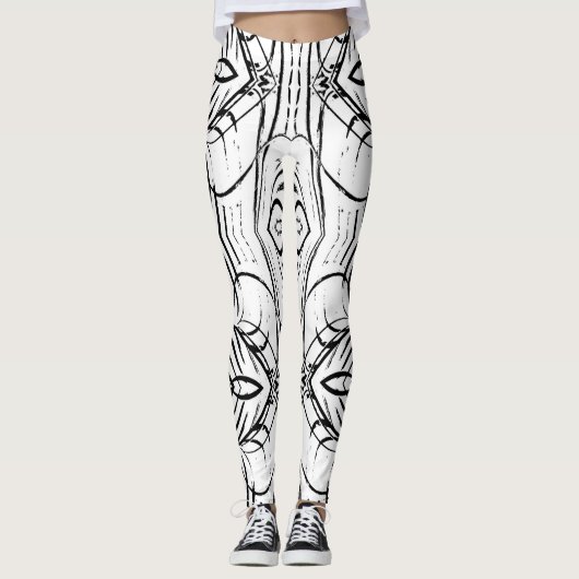 Echt leuk, slanke, abstracte B&W-leggings! Leggings (Voorkant)