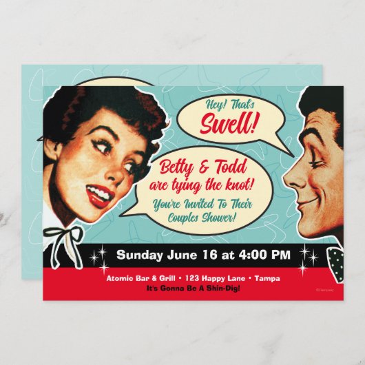 Echt retro koppels douche uitnodiging (Voorkant / Achterkant)