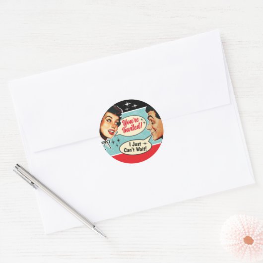 Echt Retro koppels Trouwdouche Ronde Sticker (Envelop)