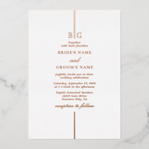 Echt Roos Gold Folie Minimal Monogram Huwelijk Uitnodiging