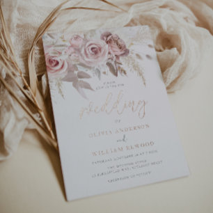 Echt Roos Goud & Blush Rozen Bruiloft Folie Uitnodiging