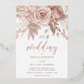 Echt Roos Goud Prachtige Blush Bloemen Huwelijk Folie Uitnodiging (Voorkant)