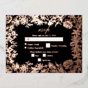 Echt Roos Gouden Bloemen Zwart Trouwen RSVP Folie Uitnodiging Briefkaart