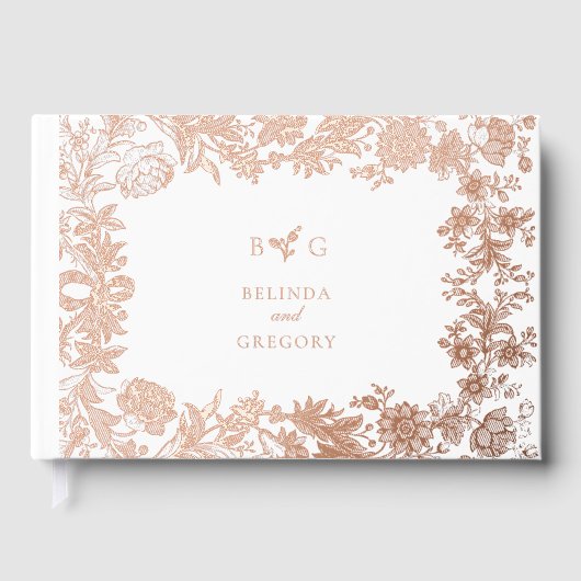 Echt Roos Goudfolie Bloemen Botanische bruiloft Gastenboek (Voorkant)