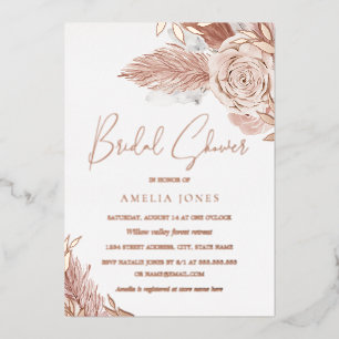 ECHT ROZE GOUD FOLIE Roze Boho Bloemachtige Bruilo Uitnodiging