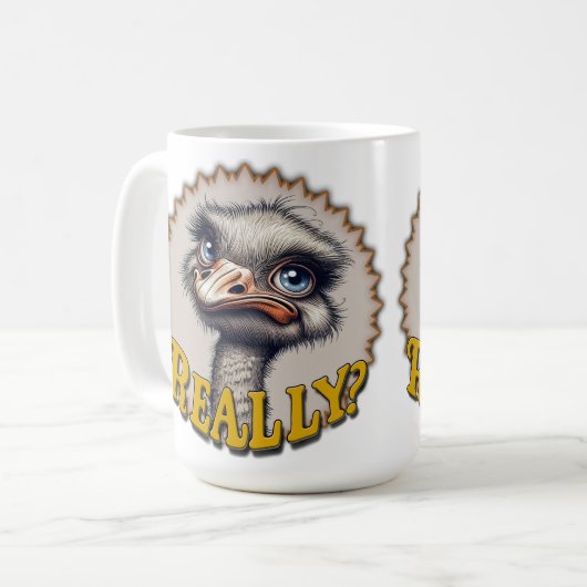 Echt struisvogel koffiemok (Voorkant links)