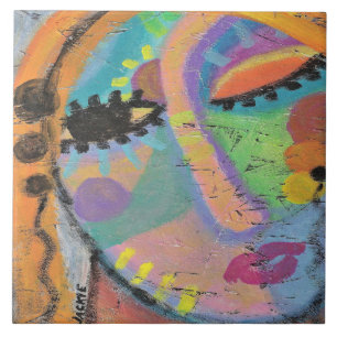 Echt waar? Abstract acrylportret van een vrouw Tegeltje