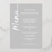 Echt Zilverfolie Modern Script Wedding Menu Kaart (Voorkant)