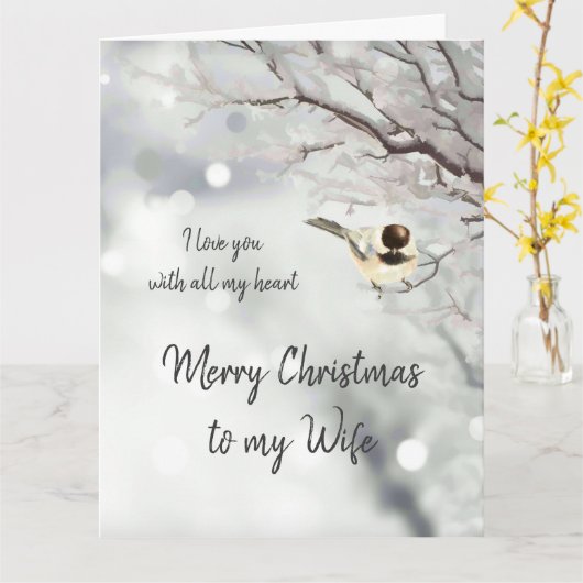 Echtbare kerstliefde mijn hart Chickadee Bird Kaart (Gele Bloem)