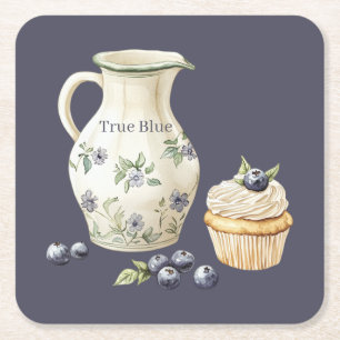 Echte Blauwe Bosbessen Fruit Nourishment Vierkante Kartonnen Onderzetter