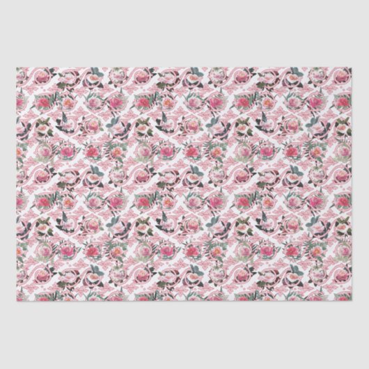 Echte bloem roze filigraan tissuepapier (Voorkant)