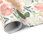Echte Blush Peach Waterverf Floral Light Cadeaupapier (Rol Hoek)