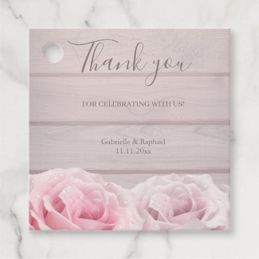 Echte Blush Rozen Rustiek Hout Wedding Bedankjes Labels (Voorkant)