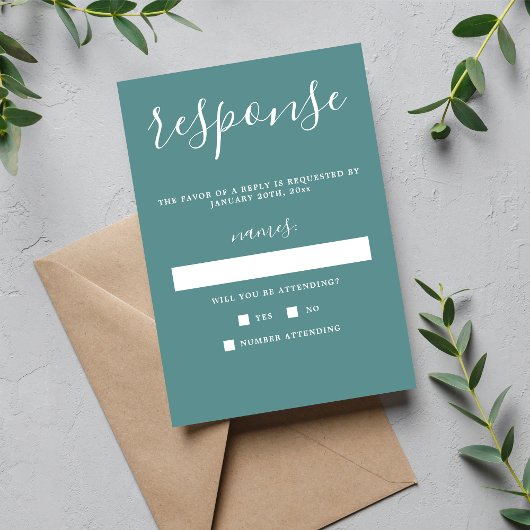 Echte eenvoud 1 Eend Ei Minimalistische bruiloft R RSVP Kaartje