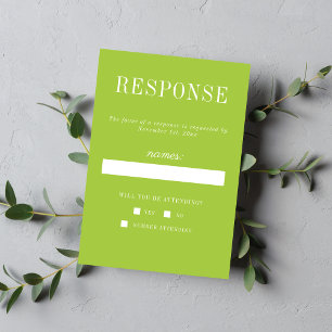 Echte eenvoud 6 Chartreuse minimalistische bruilof RSVP Kaartje