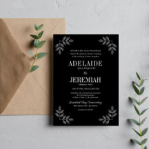 Echte eenvoud 6 Floral Black Wedding Invitation