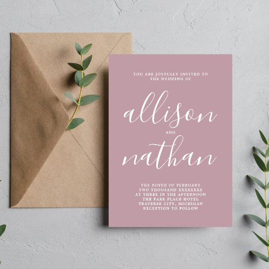 Echte eenvoud -  Mauve Minimalist Wedding Kaart