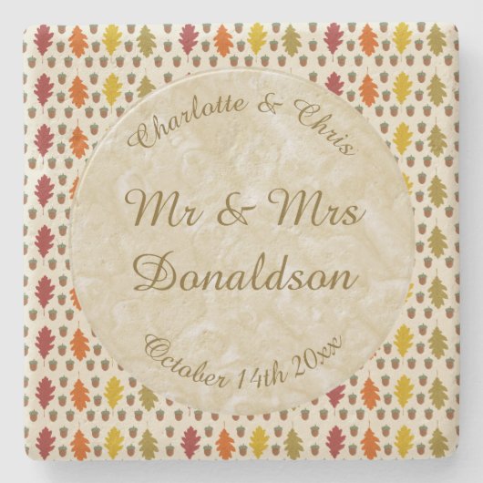 Echte eikenbladeren en Herfst van eikenbomen Stenen Onderzetter (Voorkant)