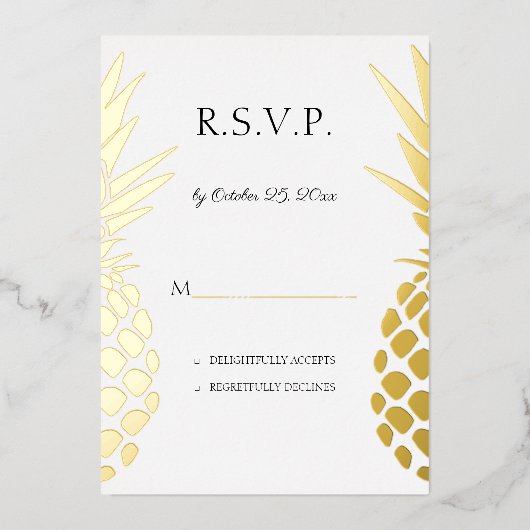 echte folie anananas bruiloft RSVP Uitnodiging (Voorkant)