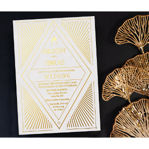 Echte Folie Art Deco Geometrische Vlieger Vorm Tro Uitnodiging