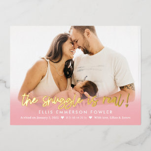 Echte Folie Baby geboorte Briefkaart bekendmaking