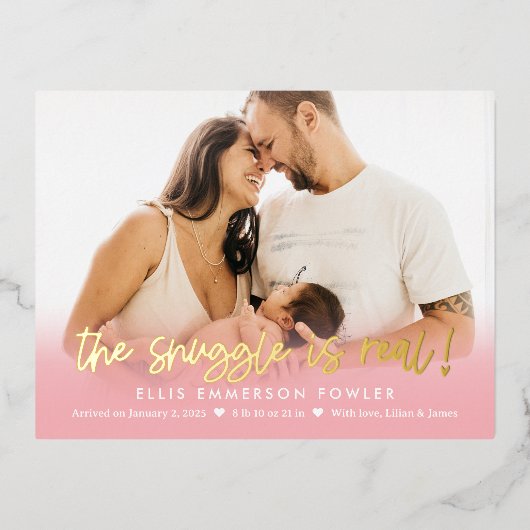 Echte Folie Baby geboorte Briefkaart bekendmaking (Voorkant)