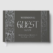 Echte Folie  Bloemen Zwart Olijf Huwelijk Gastenboek (Voorkant)