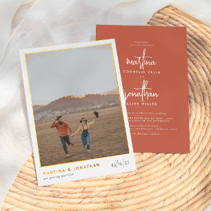 Echte Folie Boho Minimalistische Terracotta Foto B Uitnodiging