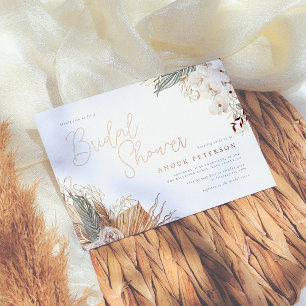 Echte Folie Boho Orchidee & Pampas Bruidsuitnodi Uitnodiging