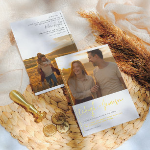 Echte Folie Boho Script Typografie 2 Foto's Trouwf Uitnodiging