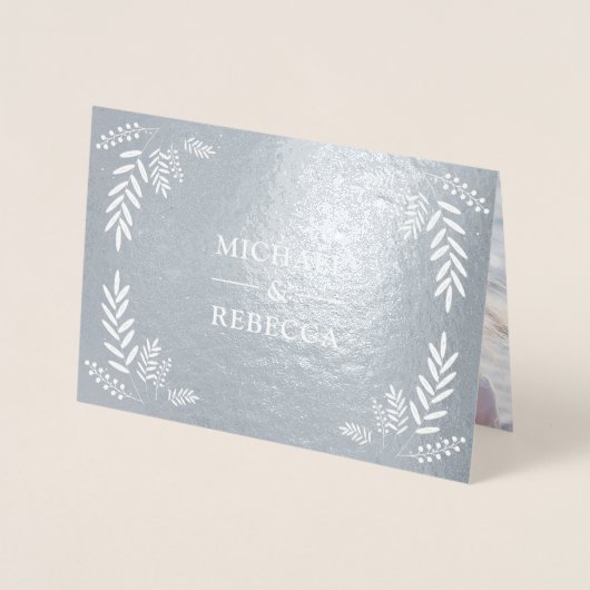 Echte Folie Dusty Blue Branch bruiloft uitnodiging (Voorkant)