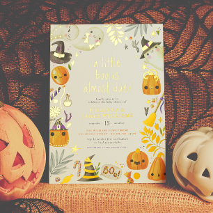 Echte Folie Een kleine Boo Ghost Halloween Baby sh Uitnodiging