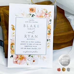 Echte Folie Elegant Peach, Blush Botanical Wedding Folie Uitnodiging