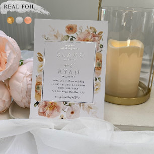 Echte Folie Elegant Peach, Blush Botanical Wedding Uitnodiging