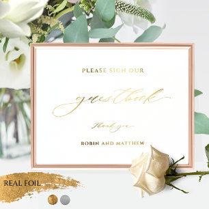 Echte Folie Elegant Script Bruiloft Gastenboek Sig