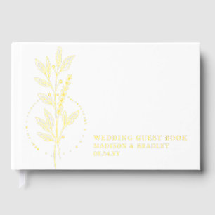 Echte Folie Elegante Witte Boho Bloemen Huwelijk Gastenboek